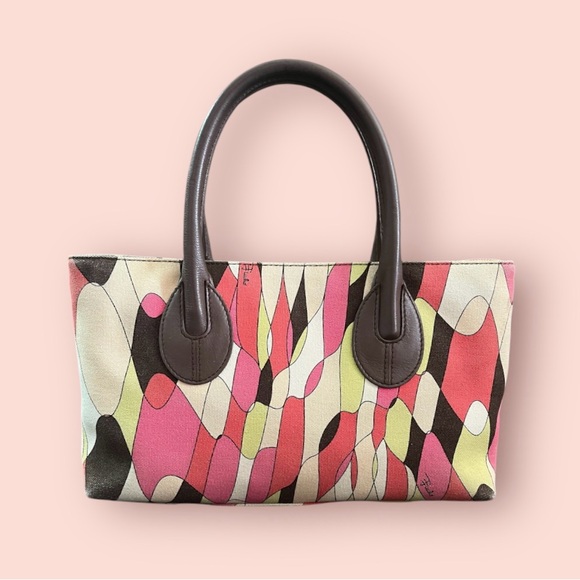 Emilio Pucci Vintage Handbag Leather Handles, Beautiful Multicolors Canvas EUC - Picture 8 of 12